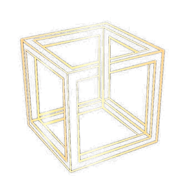 Pak Carpinteria logo — golden impossible cube